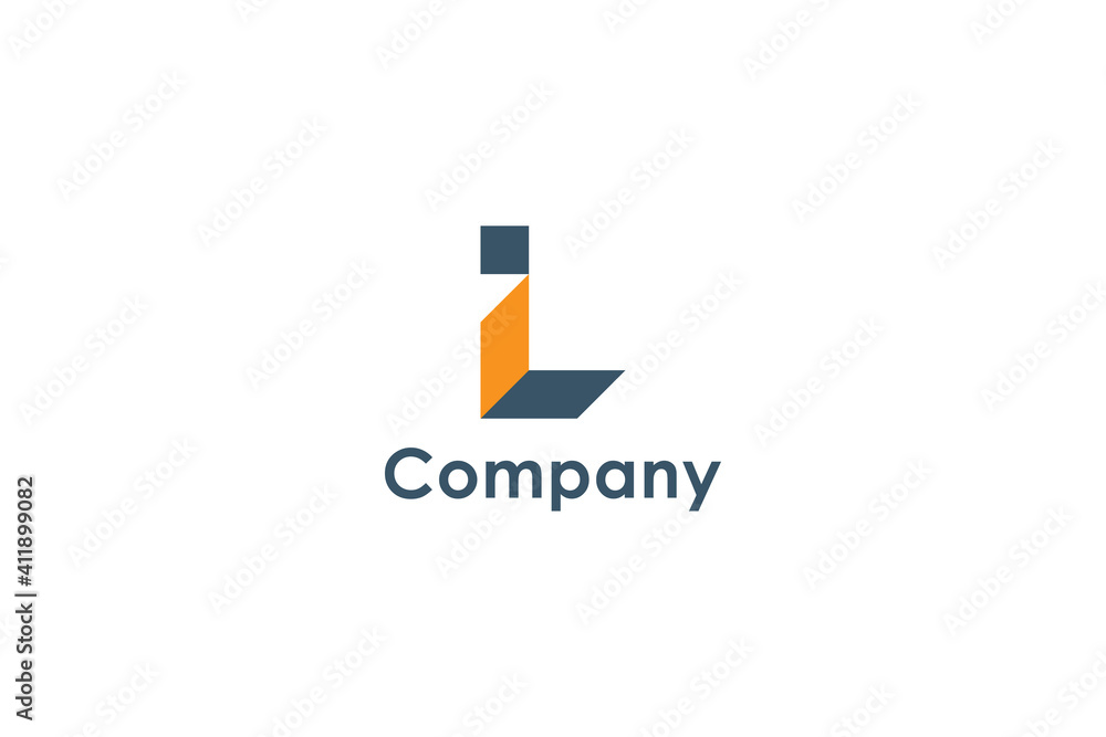 Poster initial letter i and l linked logo. gray and yellow geometric arrow shape origami style isolated on 