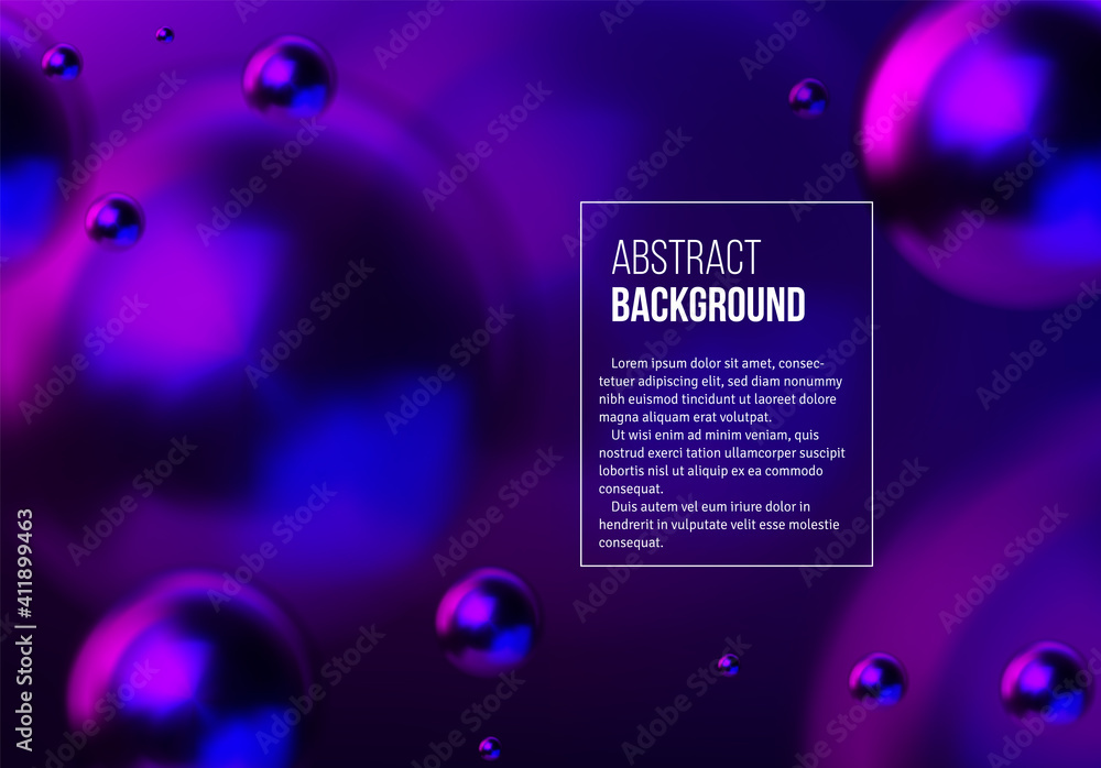 Aufkleber abstract background with neon shiny blue and purple balls flying in perspective for science and busi