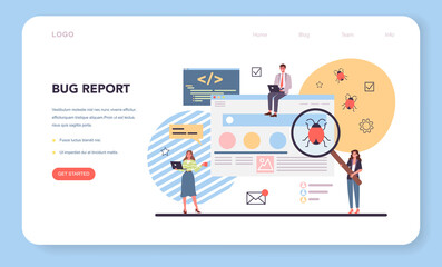 Bug report web banner or landing page. Application or website code test process