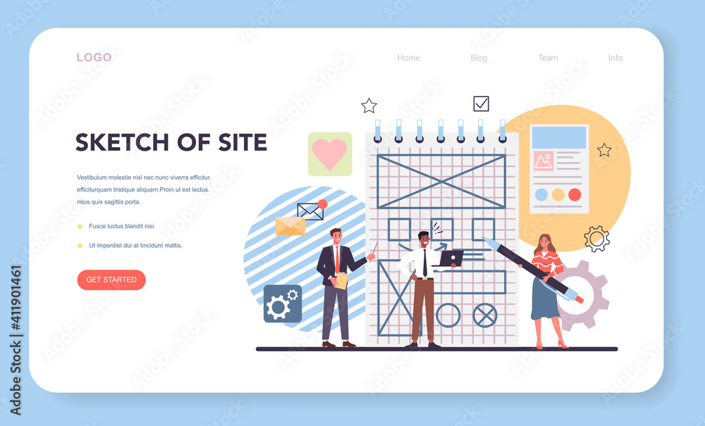 Wall mural website prototyping web banner or landing page. web page