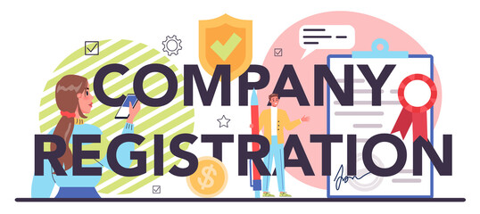 New company registration typographic header. Start up running concept