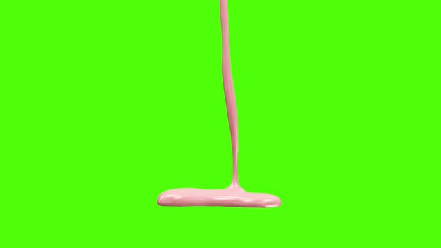Pink Paint Pouring on white and Green Screen or Chroma key background. 4K Animation