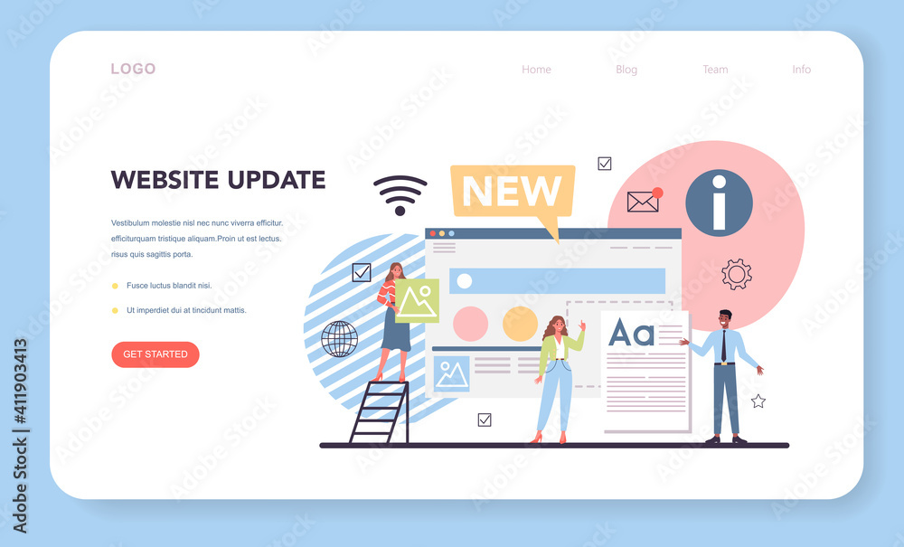 Sticker website technical support web banner or landing page. idea