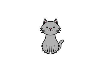 正面を向いて座る長毛種猫のイラスト（カラー1）
