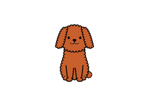 正面を向いて座るもふもふ犬のイラスト（カラー1）