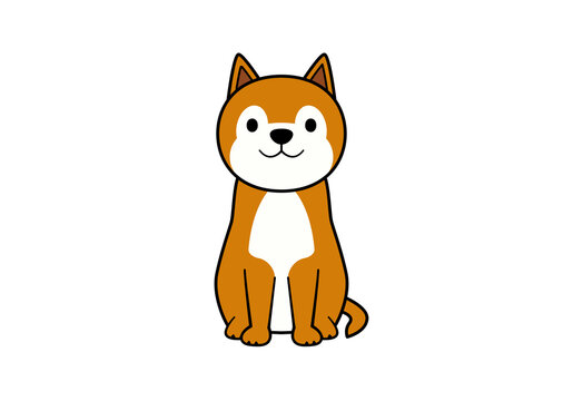 正面を向いて座る立ち耳犬のイラスト（カラー1）