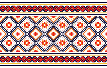 Ethnic boho pattern with flowers in bright colors. Design for carpet, wallpaper, clothing, wrapping, batik, fabric, Vector illustration embroidery style in Ethnic themes.