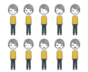 笑顔や落ち込んだり困ったり風邪をひいたり色んな表情のおばあちゃんの顔のイラストセット Wall Mural アオフジマキ