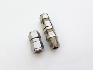 Explosion proof stainless steel cable gland isolated on white background