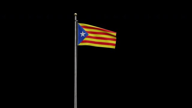 Alpha channel of Catalonia independent flag waving in wind. Catalan estelada banner blowing soft silk. Cloth fabric texture ensign background. Use it for national day and country occasions concept-Dan