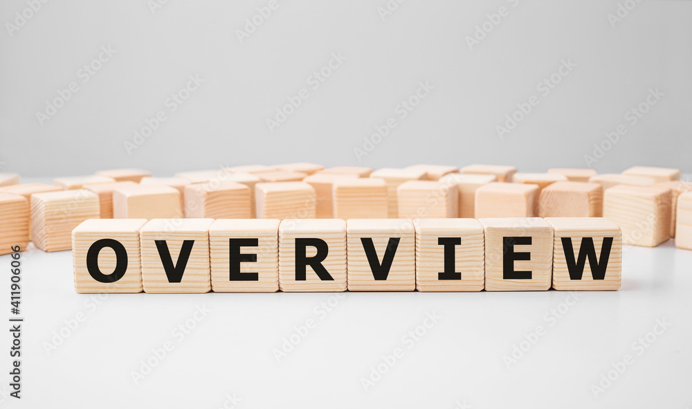 Poster word overview made with wood building blocks