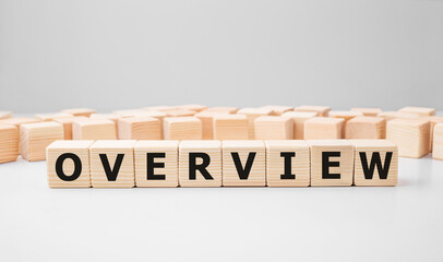 Word OVERVIEW made with wood building blocks