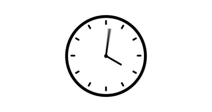 Black clock icon with moving arrows in 12 hour loop. Stopwatch animation. Alpha channel