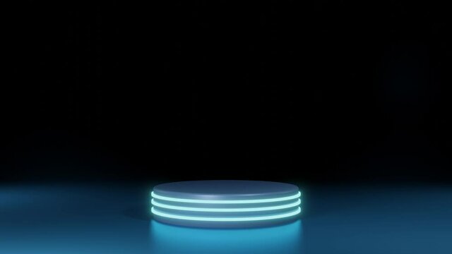 Loop of  Glowing product presentation pedestal, podium or stage. Seamless looping 3D rendering empty mock up platform animation