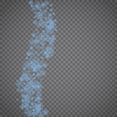 Snowflakes frame on transparent grey background. Merry Christmas and Happy New Year. Isolated snowflakes frame for banners, gift cards, party invitation, partner compliment and special business offer