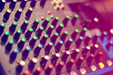 Close-up Audio sound mixer console	