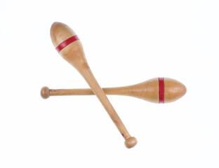 wooden clubs for juggling isolated on white background