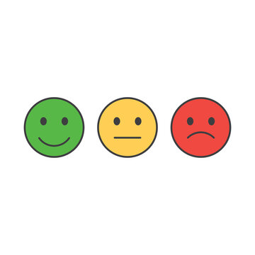 Feedback happy, angry face vector set. Positive, negative and neutral faces with a smile.