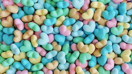 pastel colored 3d candy hearts background

