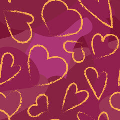 Seamless pattern with grunge hearts on pink background. Valentine day print. Vector illustration.