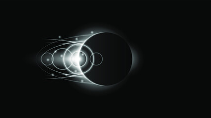 Sun Eclipse White Fire Dark Background Vector Moon Design Style Space Science Glow Light