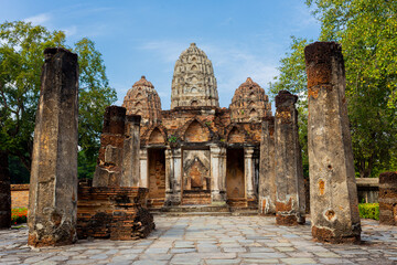 Naklejka premium Wat Sri savaya Temple in the precinct of Sukhothai Historical Park, a UNESCO World Heritage Site in Thailand