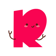 Letter R. Funny character with cute face. Design for kids room, poster, nursery typography.