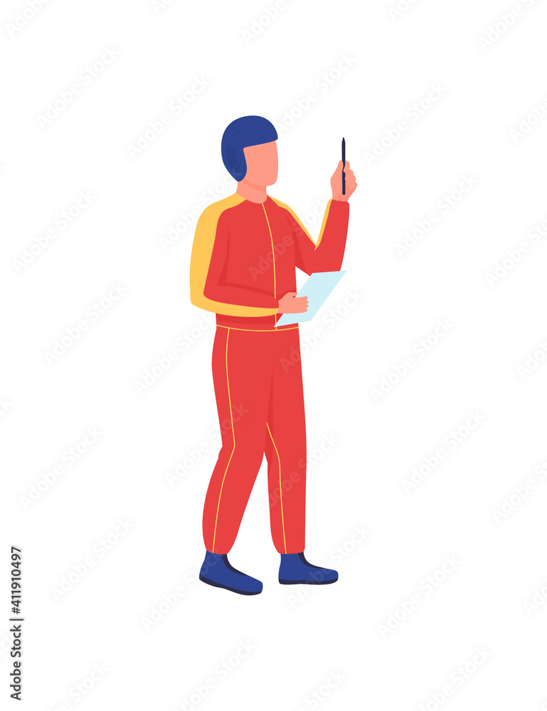 Poster getting information from tests flat color vector faceless character. preparing for international spa