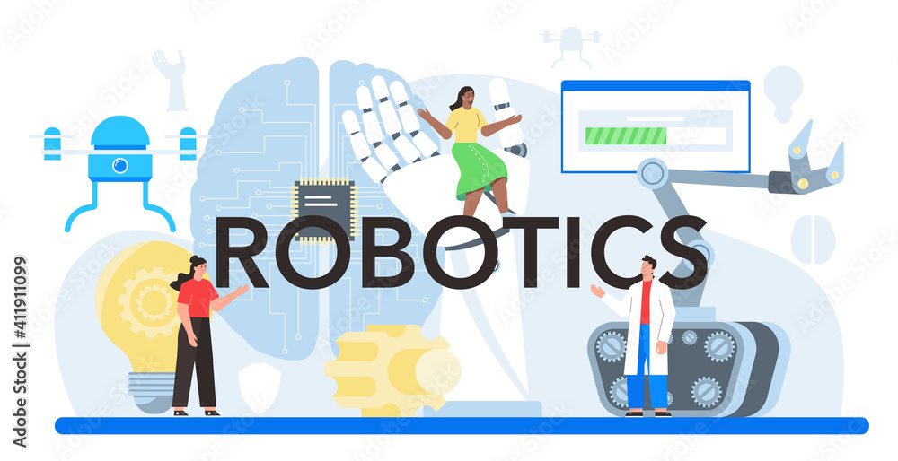 Poster roboticis typographic header. robotic engineering and constructing.