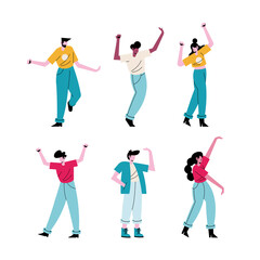 happy young people dancing six characters