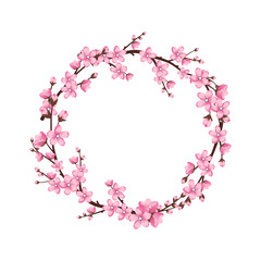 Obraz na płótnie Canvas Cherry blossom wreath. Pink cute sakura flowers 