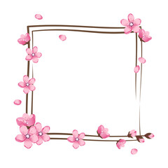 Cherry blossom wreath. Pink cute sakura flowers frame