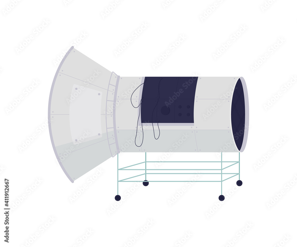 Poster modern spaceship parts flat color vector object. creating futuristic rocket for internetional space 