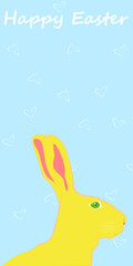 Happy Easter banner with bunny, hearts on blue background