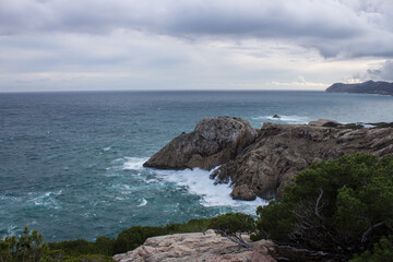 Mediterranean sea and rocks at the coast of Capdepera, Majorca, Spain.