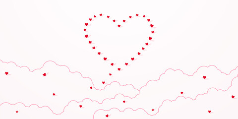 Valentine's day, love concept background, red heart flying in the sky to be heart form with cloud, blank space