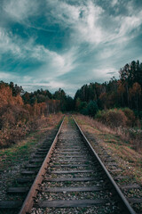 Fototapeta na wymiar railway in the countryside with blue sky