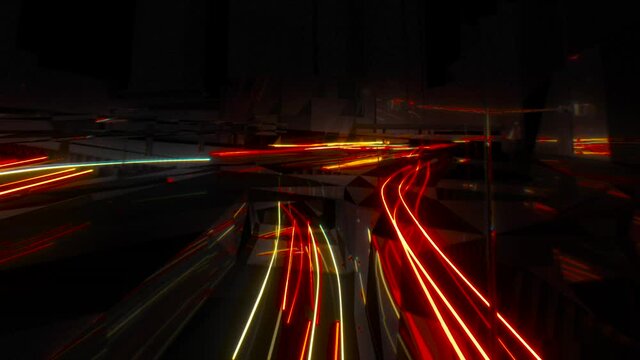 Car light trails at highway. Abstract animation of city traffic