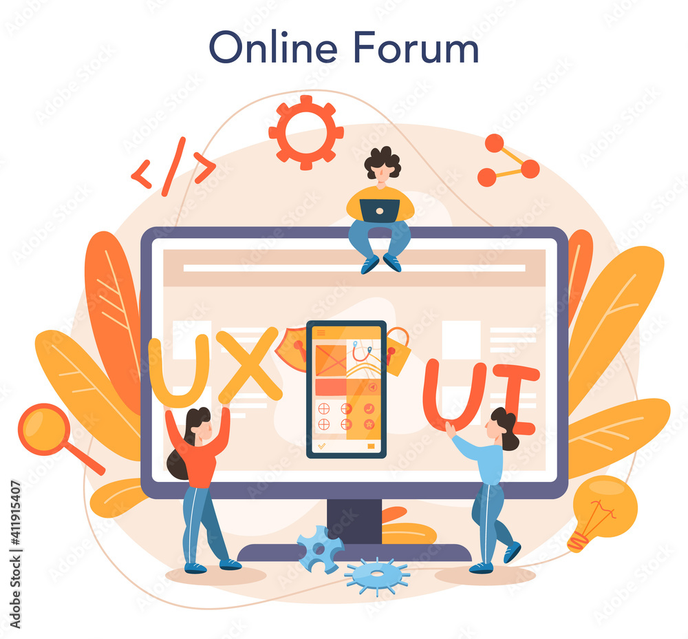 Poster ux ui designer online service or platform. app interface improvement