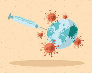 injection syringe vaccine with spores in earth planet