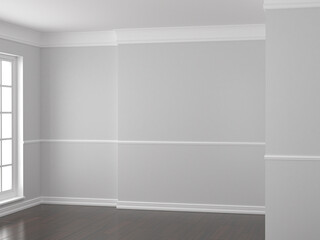 Empty room with gray walls and a window. 3d render illustration