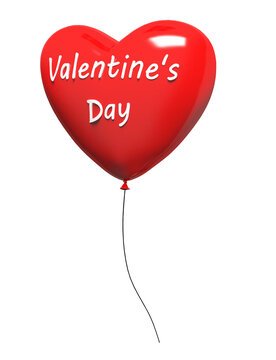 Red heart-balloon with with an inscription "Valentine's Day", isolated on white. 3d illustration