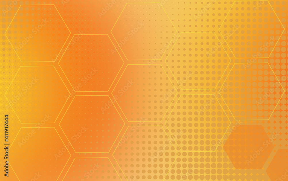 Poster abstract technology background with simple orange hexagonal elements