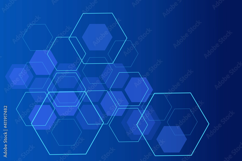 Poster abstract technology background with simple blue hexagonal elements