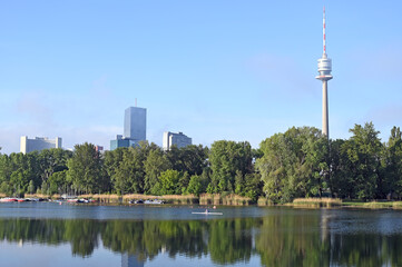 Vienna city Danube river in the morning