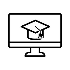 Online education flat icon. Pictogram for web. Line stroke. Isolated on white background. Vector eps10