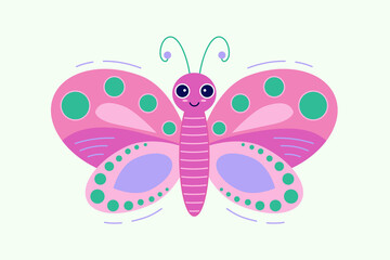 Vector illustration of a cute cartoon butterfly on a simple background.