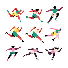 Fototapeta na wymiar bundle of nine runners athletes characters