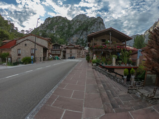 La Hermida, Spain, August 31, 2020: The pretty village of Hermida in the heart of the Desfiladero de la Hermida gorge, Picos de Europa Park, Cantabria, Spain.