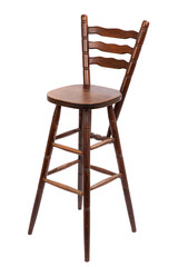 Old wooden bar stool, isolated on white